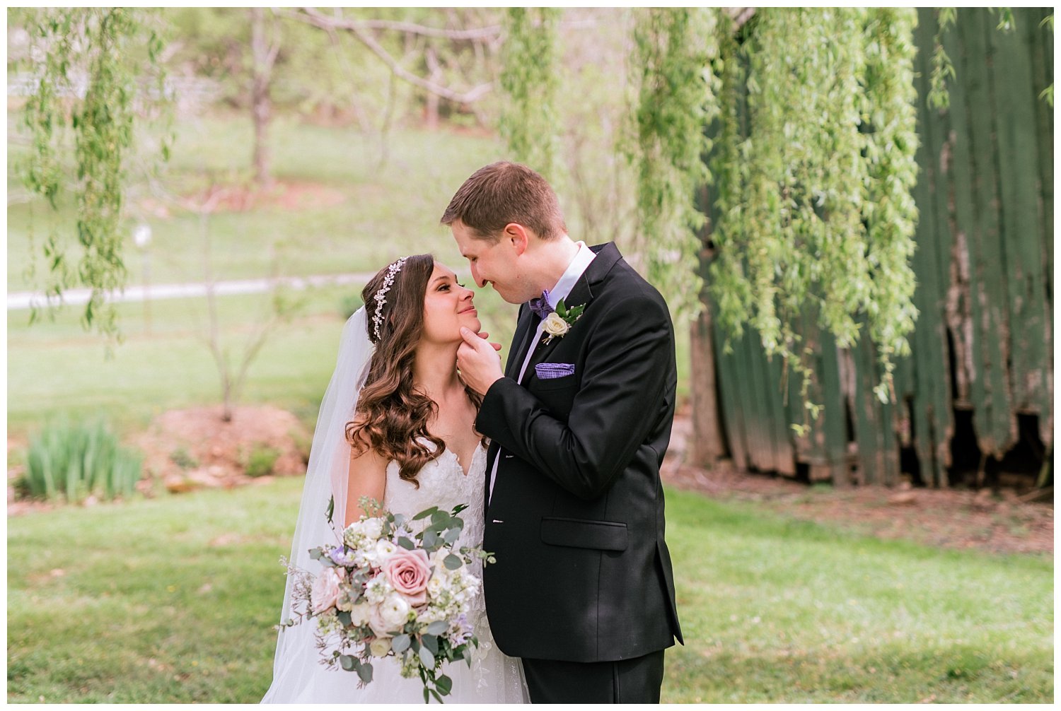 Bride and Groom portraits at their Spring Wedding at The Market at Grelen photographed by Heather Dodge Photography