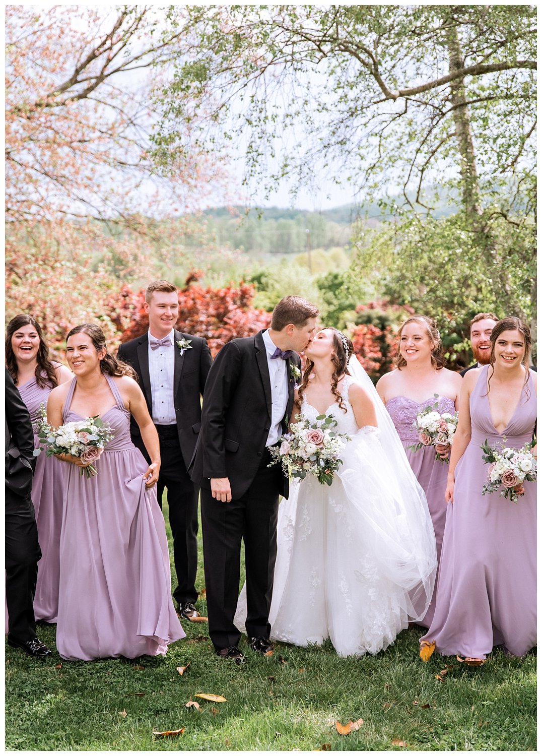 Lavender bridal party portraits for a Wedding at The Market at Grelen photographed by Heather Dodge Photography