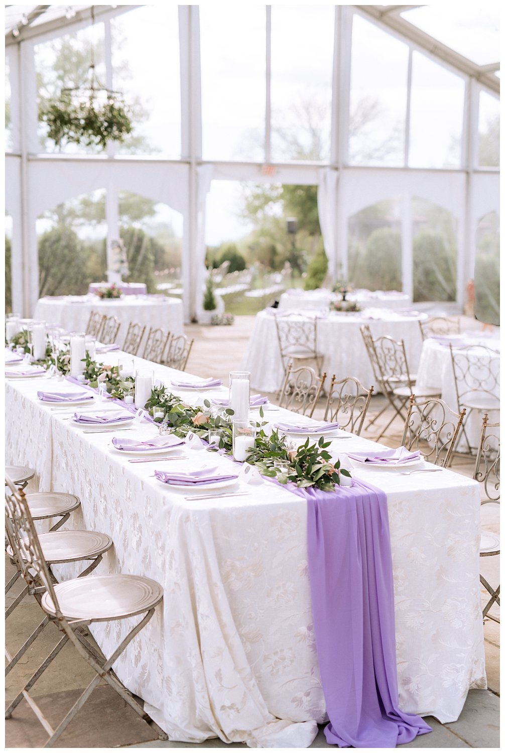 Lavender Wedding Reception Details at The Market at Grelen photographed by Heather Dodge Photography