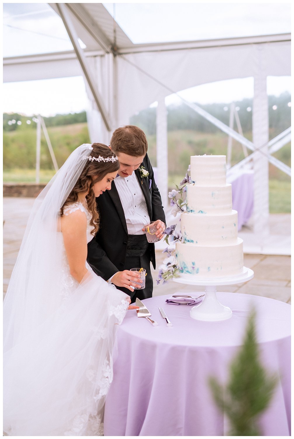 Lavender Wedding Cake at The Market at Grelen photographed by Heather Dodge Photography
