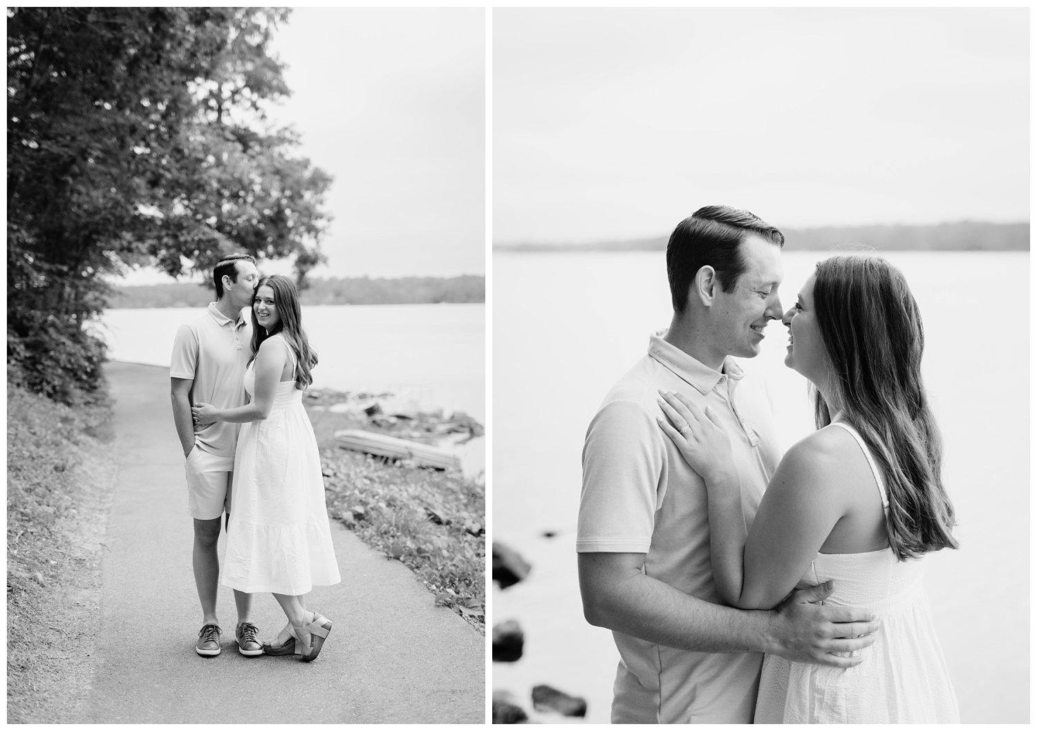 Foggy lakeside engagement session in Richmond, Virginia photographed by Heather Dodge