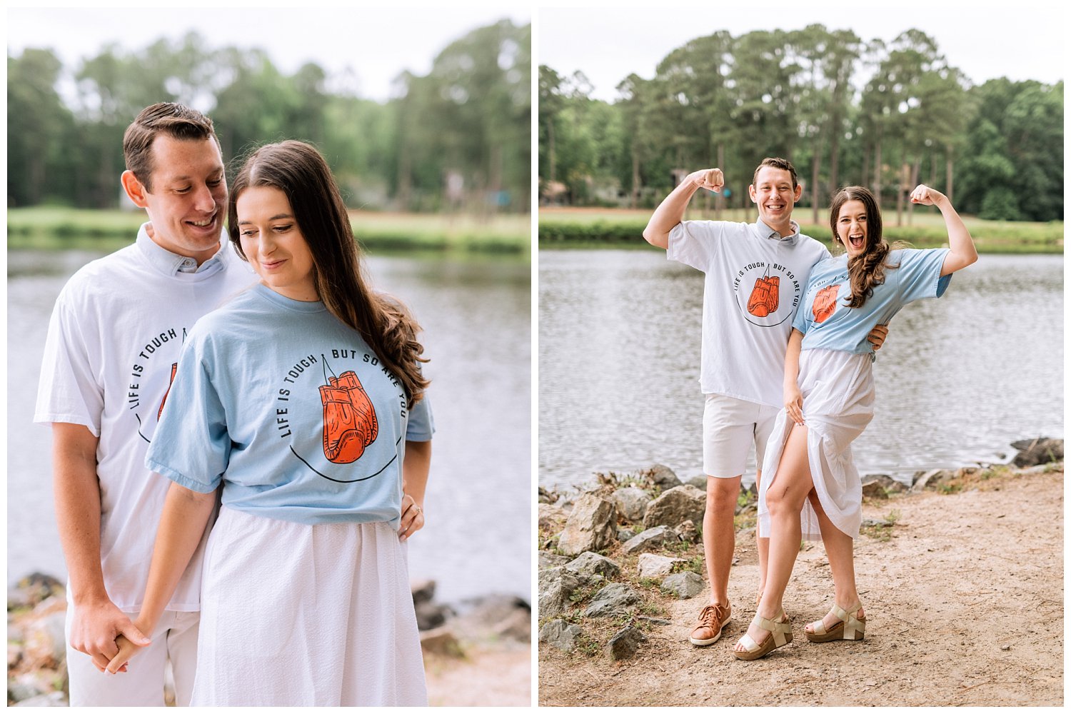 Foggy lakeside engagement session in Richmond, Virginia photographed by Heather Dodge