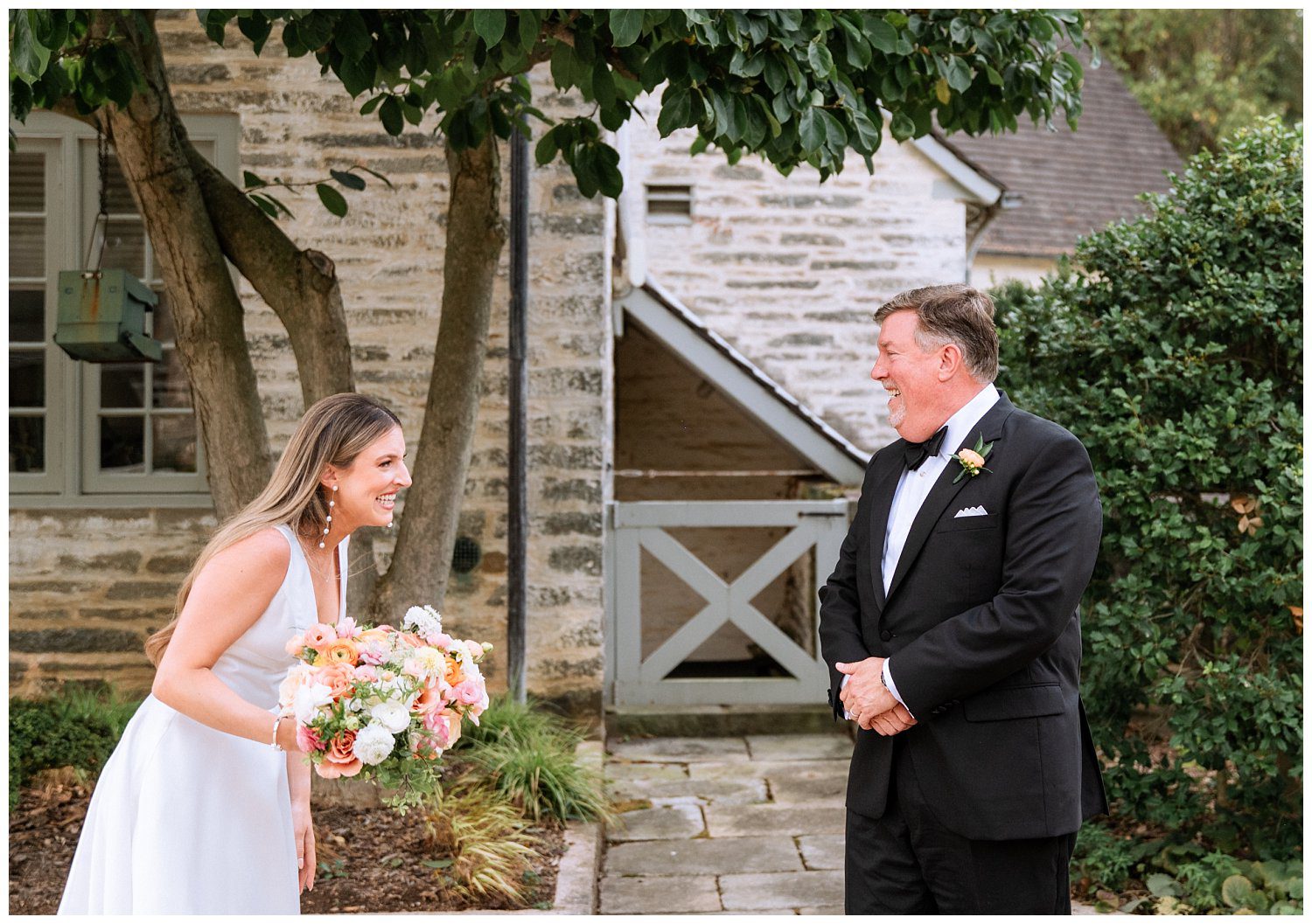 Bride and father first look at Trinity Episcopal Church Wedding in Northern Virginia