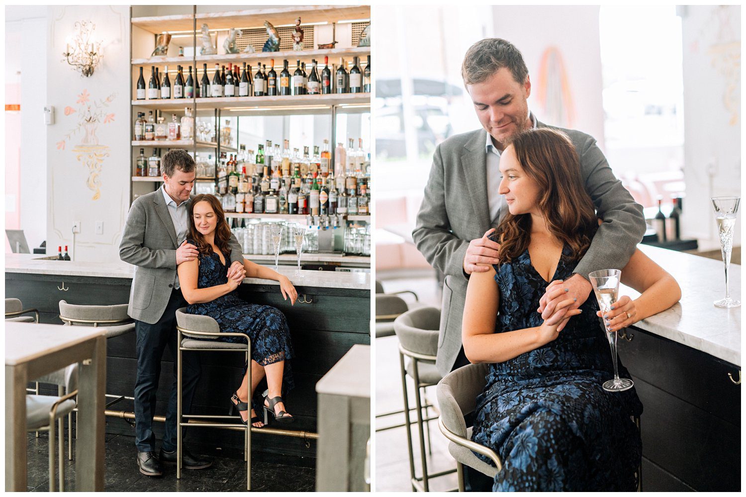 Cocktail bar engagement session at The Quirk Hotel in Richmond, Virginia