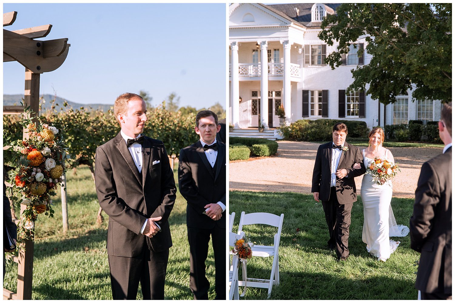 Fall wedding ceremony at Keswick Vineyards