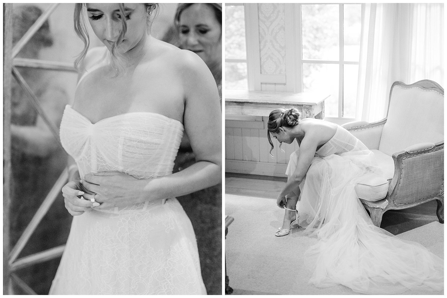 Bride getting ready for wedding at Pippin Hill Vineyard in Charlottesville.