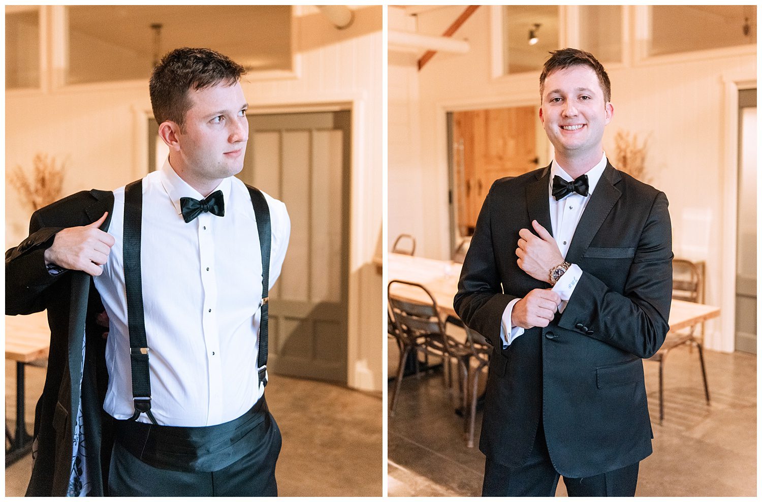 Groom getting ready for wedding at Pippin Hill Vineyard in Charlottesville.