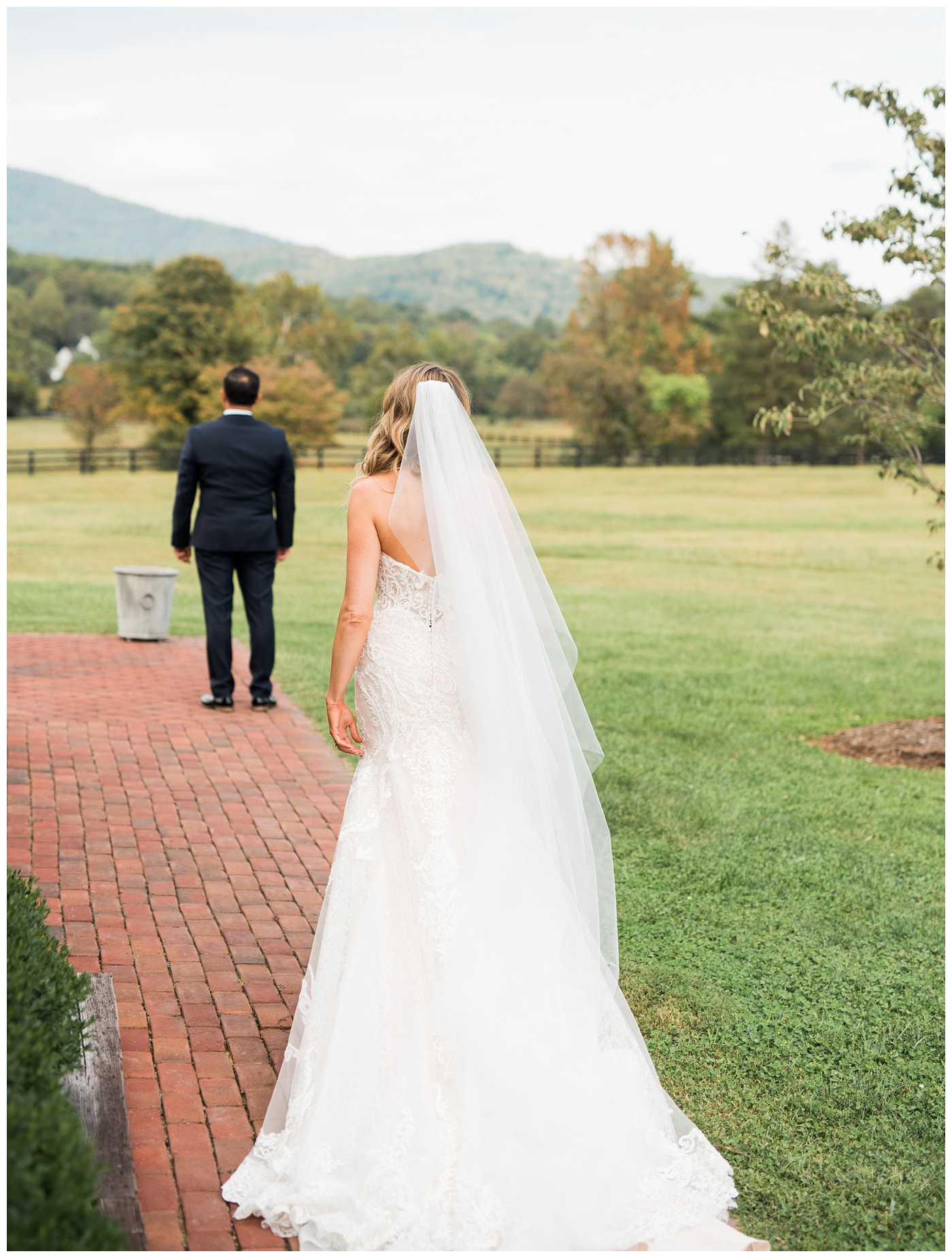 Bride and groom first look at King Family Vineyard in Charlottesville VA 