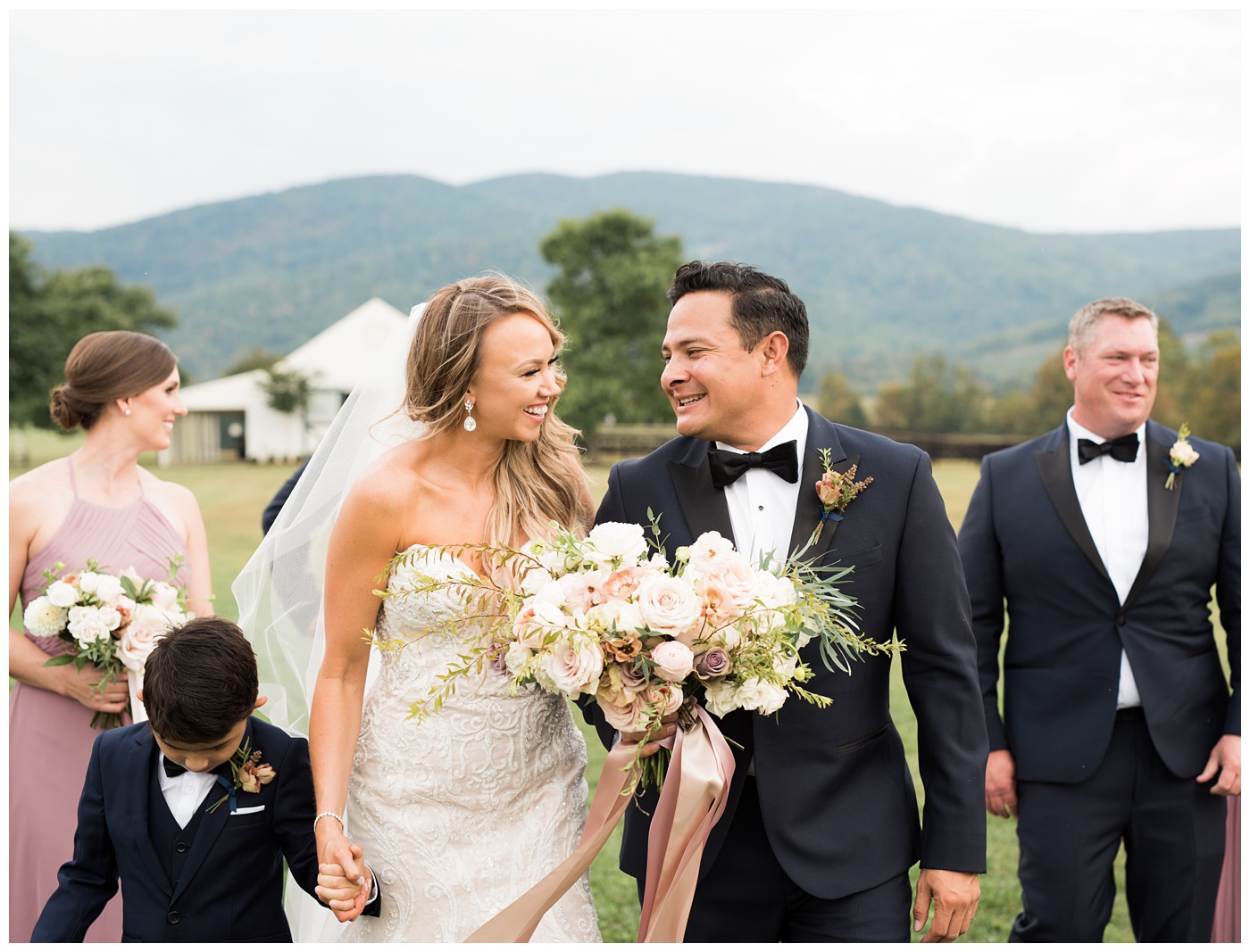 Bridal Party in front of the mountains at King Family Vineyard