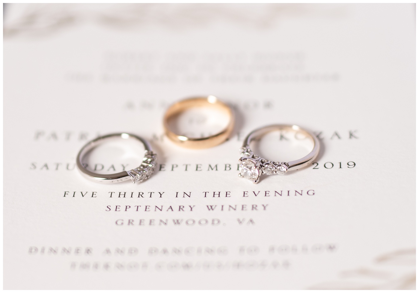 Ring and invitation wedding details in Charlottesville VA