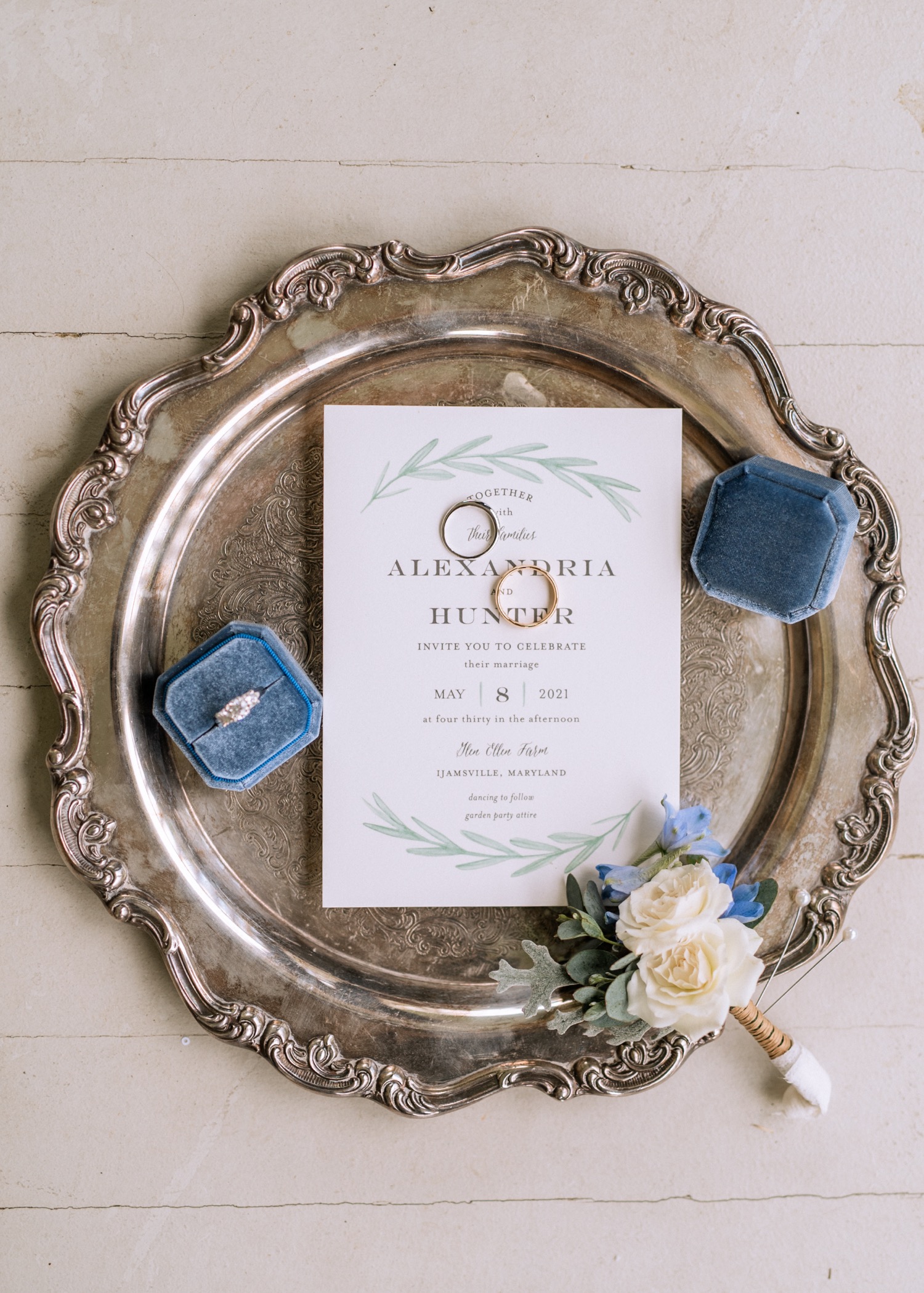 ring and invitation detail shot at Glen Ellen Farm wedding