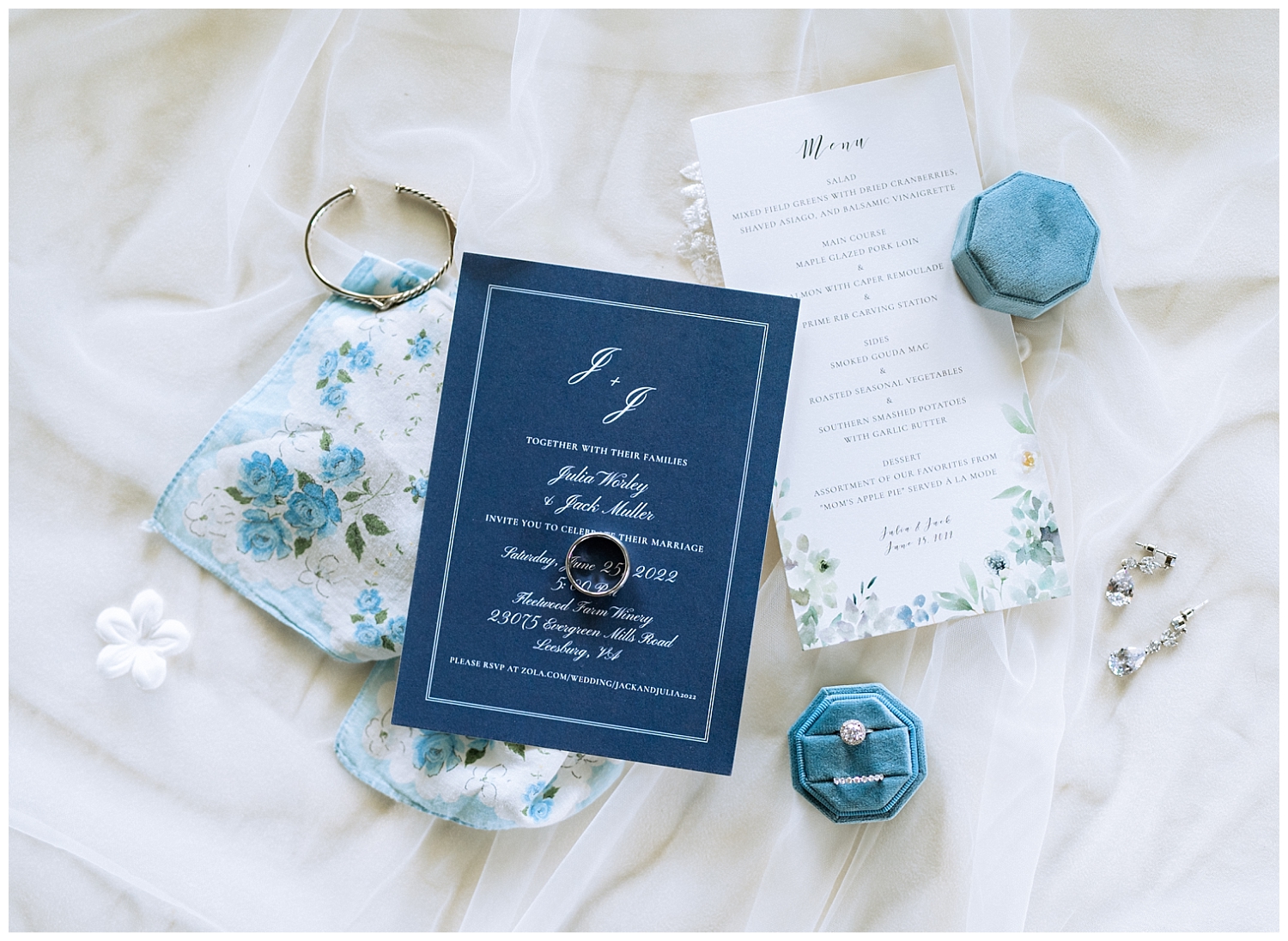 Bridal details and invitation suite at Fleetwood Farm Winery wedding in Leesburg, Virginia