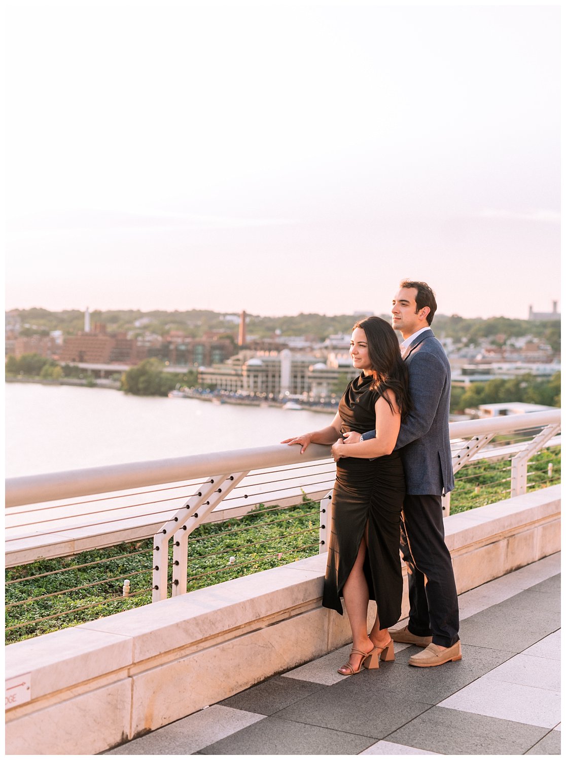 Sunset date night engagement session at the Kennedy Center in Washington, DC.